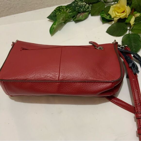 TIGNANELLO Red Pebbled Leather Organizer Shoulder Bag Crossbody Handbag Purse - Picture 6 of 13